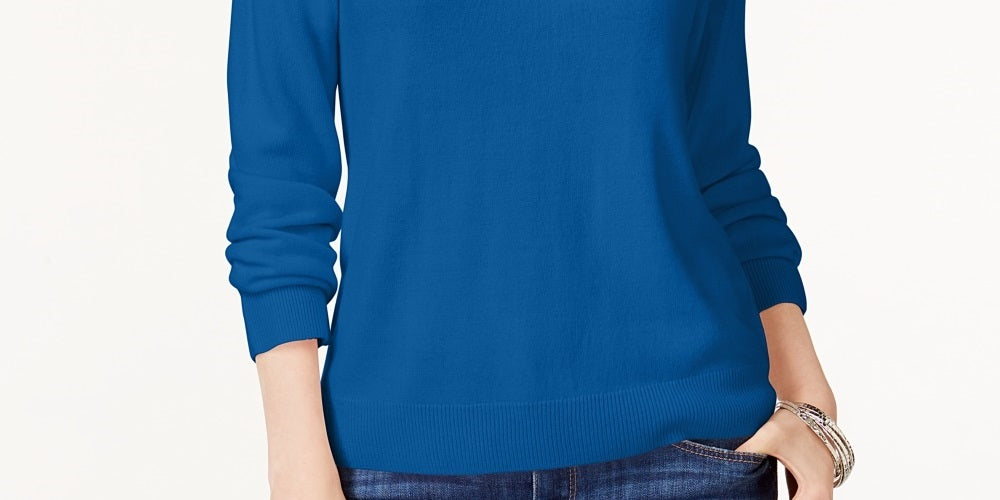 Karen Scott Women's Zip Back Mock Neck Sweater  Navy Size Small
