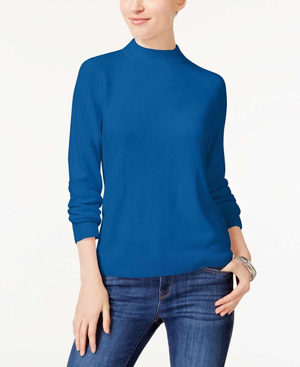 Karen Scott Women's Zip Back Mock Neck Sweater Navy Size XX-Large