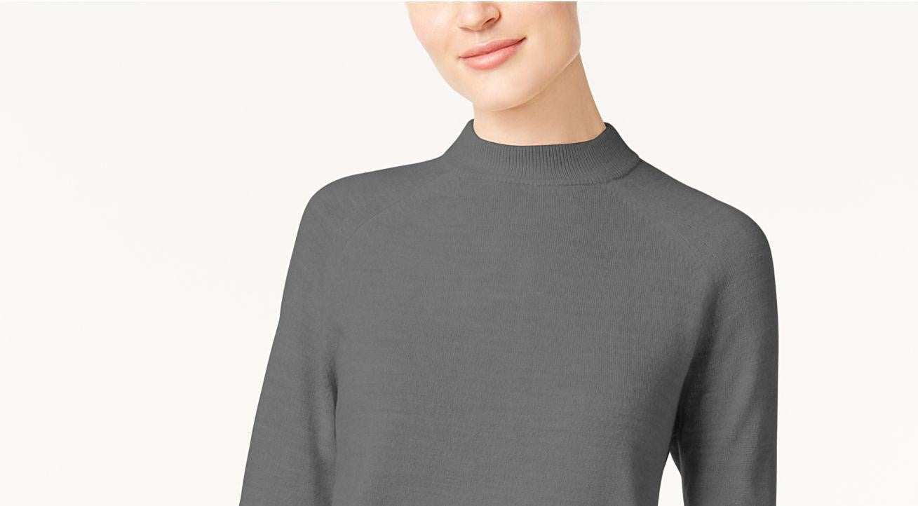 Karen Scott Women's Zip Back Mock Neck Sweater Charcoal Size Small