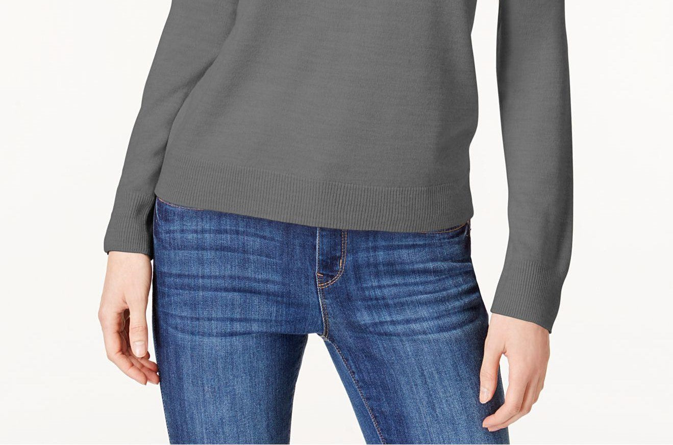 Karen Scott Women's Zip Back Mock Neck Sweater Charcoal Size Small