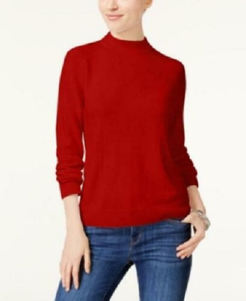 Karen Scott Women's Zip-Back Mock-Neck Sweater Mediun Red Size Small