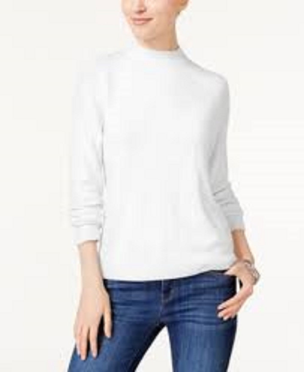 Karen Scott Women's Zip-Back Mock-Neck Sweater White Size Small