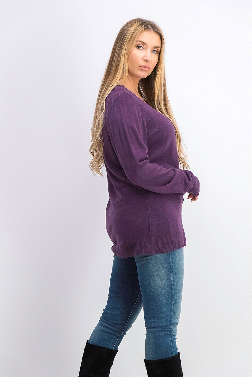 Karen Scott Women's Textured-Stripe Sweater Purple Size Large