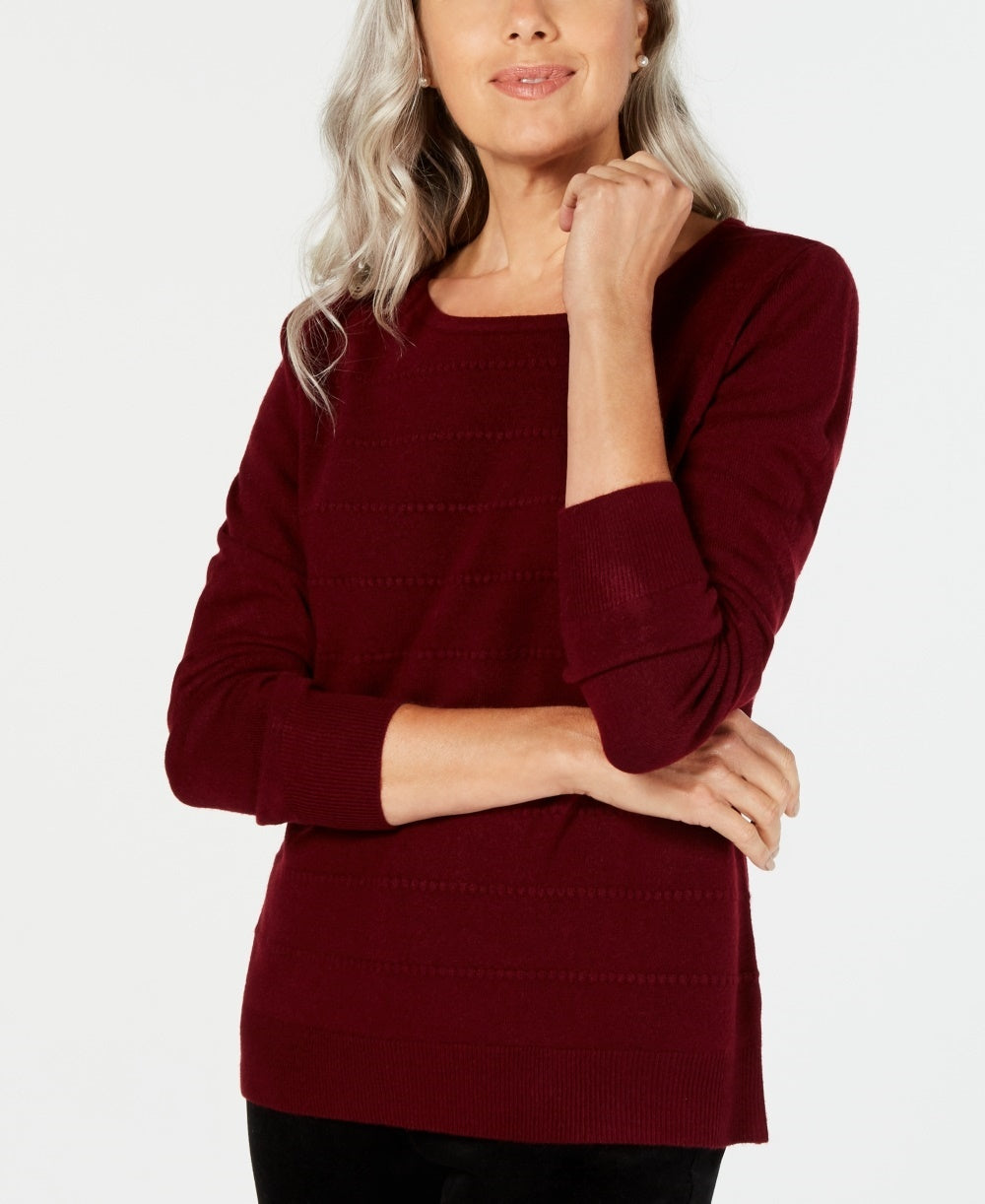 Karen Scott Women's Textured-Stripe Sweater  Red Size Medium