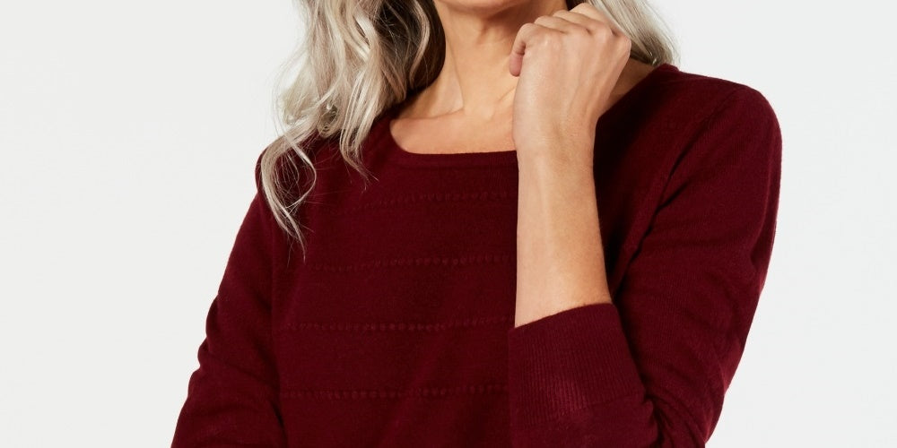 Karen Scott Women's Textured-Stripe Sweater  Red Size Medium
