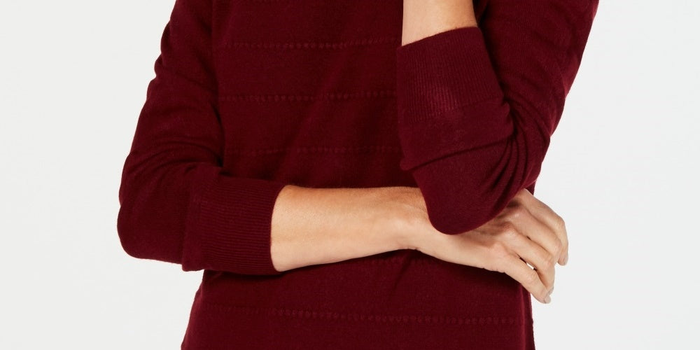 Karen Scott Women's Textured-Stripe Sweater  Red Size Medium