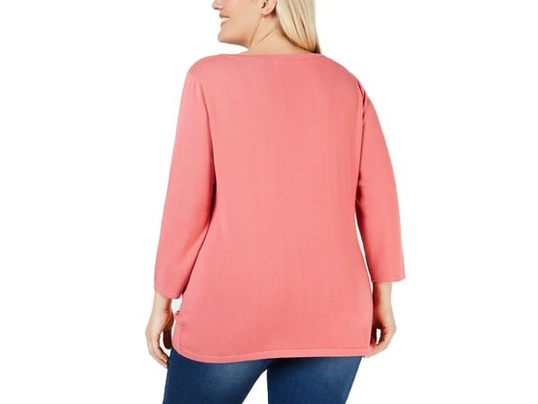 Karen Scott Women's Ottoman Stitch Sweater Pink Size Petite Medium