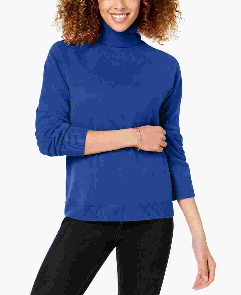 Karen Scott Women's Ribbed Long Sleeve Turtle Neck Sweater Navy Size X-Small