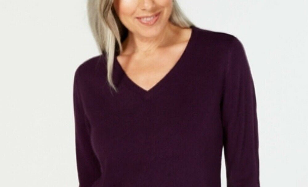 Karen Scott Women's V Neck Sweater Purple Size X-Small