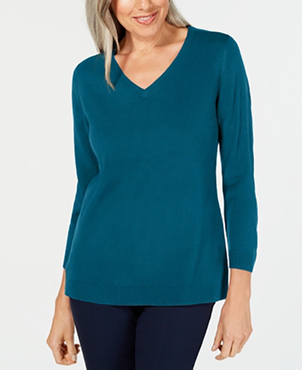 Karen Scott Women's V-Neck Sweater Teal X-Small