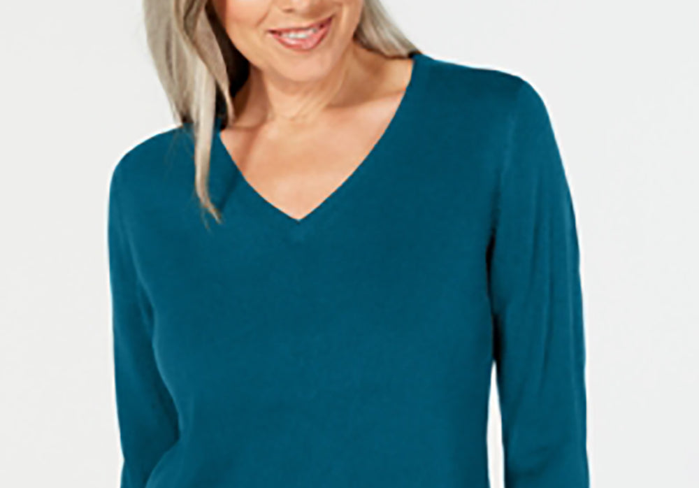Karen Scott Women's V-Neck Sweater Teal X-Small