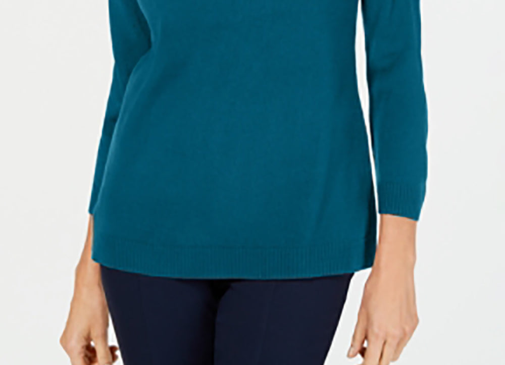 Karen Scott Women's V-Neck Sweater Teal X-Small
