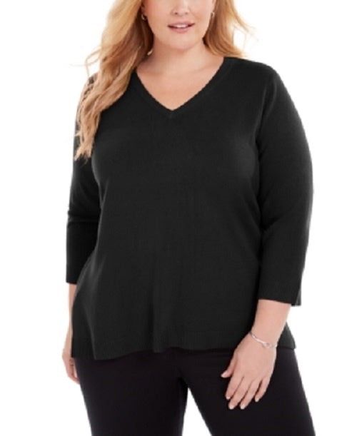 Karen Scott Women's Plus Size V-Neck Luxsoft Sweater Black Size 1X