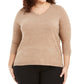 Karen Scott Women's Plus V Neck Luxsoft Sweater Brown Size 3X