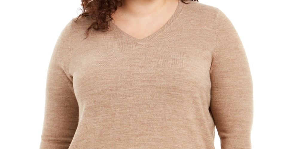 Karen Scott Women's Plus V Neck Luxsoft Sweater Brown Size 3X