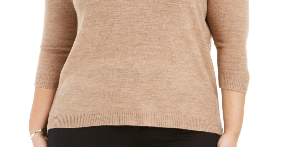 Karen Scott Women's Plus V Neck Luxsoft Sweater Brown Size 3X