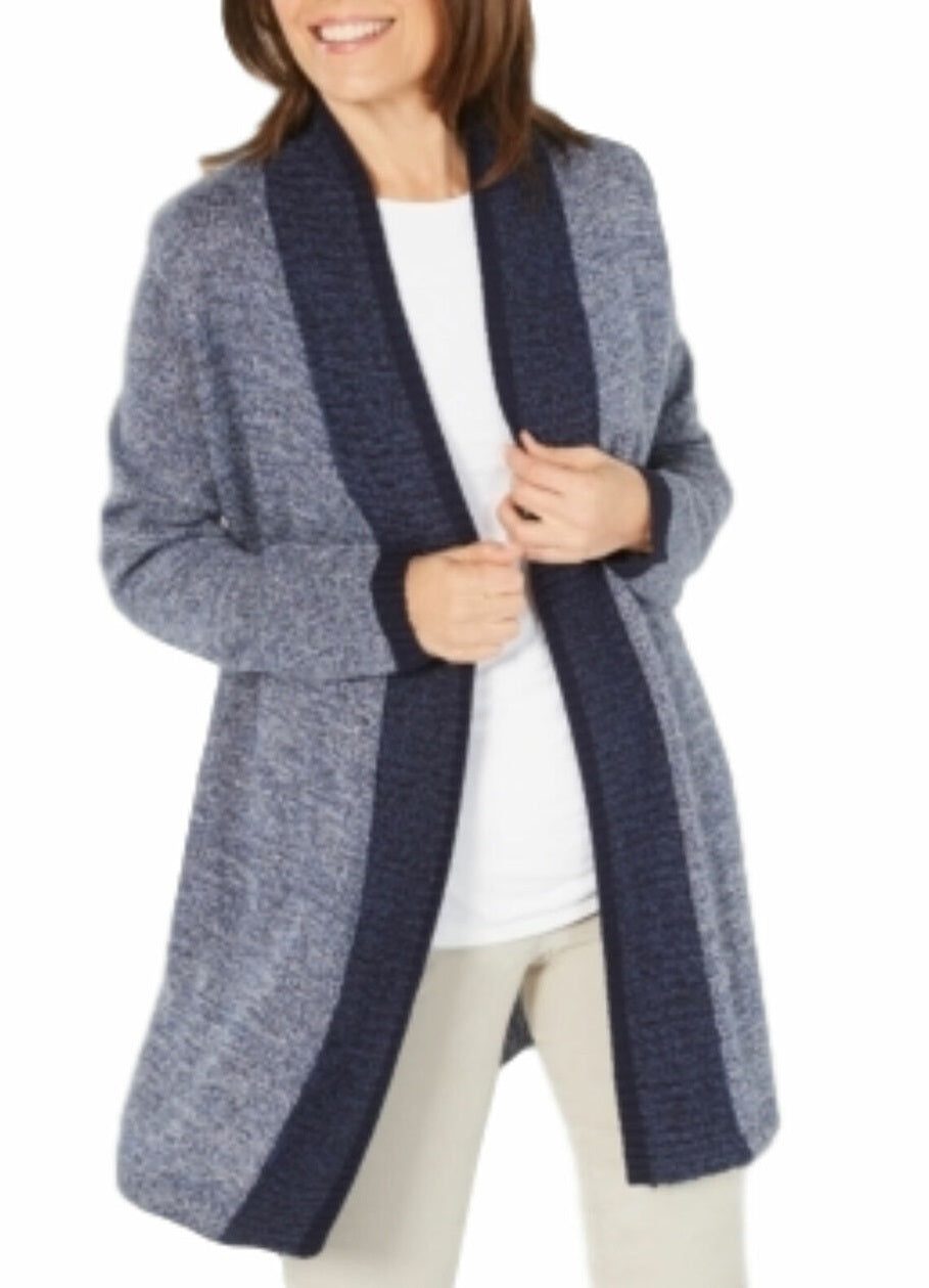 Karen Scott Women's Contrast-Trim Open-Front Cardigan  Blue Size Small