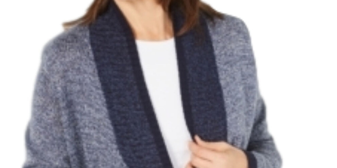Karen Scott Women's Contrast-Trim Open-Front Cardigan  Blue Size Small