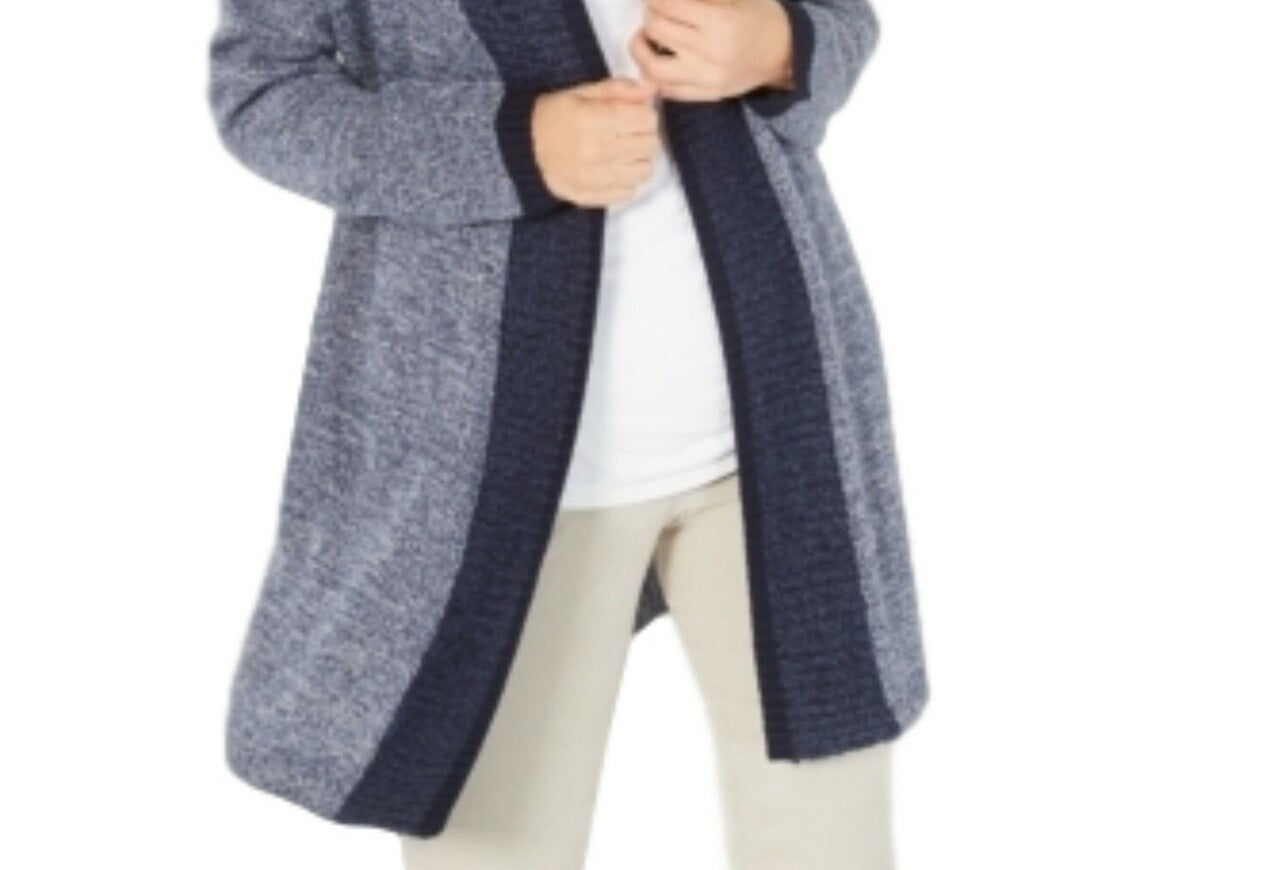 Karen Scott Women's Contrast-Trim Open-Front Cardigan  Blue Size Small