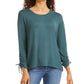 Style & Co Women's Drawstring Tie Cuff Top Green Size X-Small