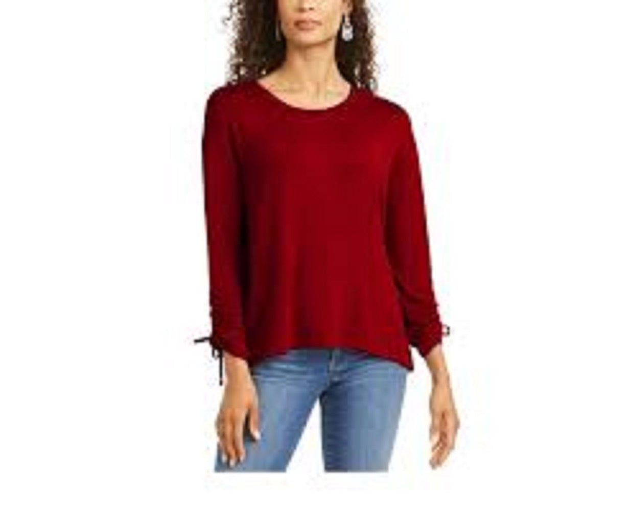 Style & Co Women's Drawstring Tie-Cuff Top Dark Red Size Medium