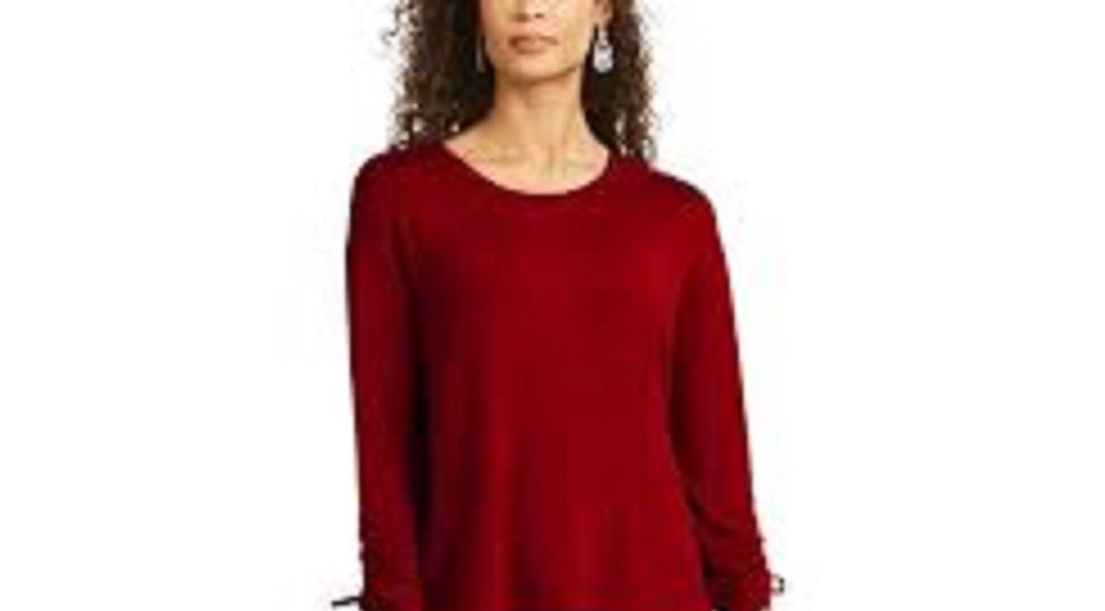 Style & Co Women's Drawstring Tie-Cuff Top Dark Red Size Medium
