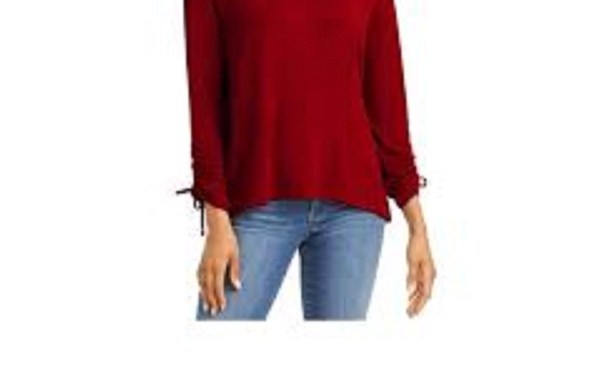 Style & Co Women's Drawstring Tie-Cuff Top Dark Red Size Medium