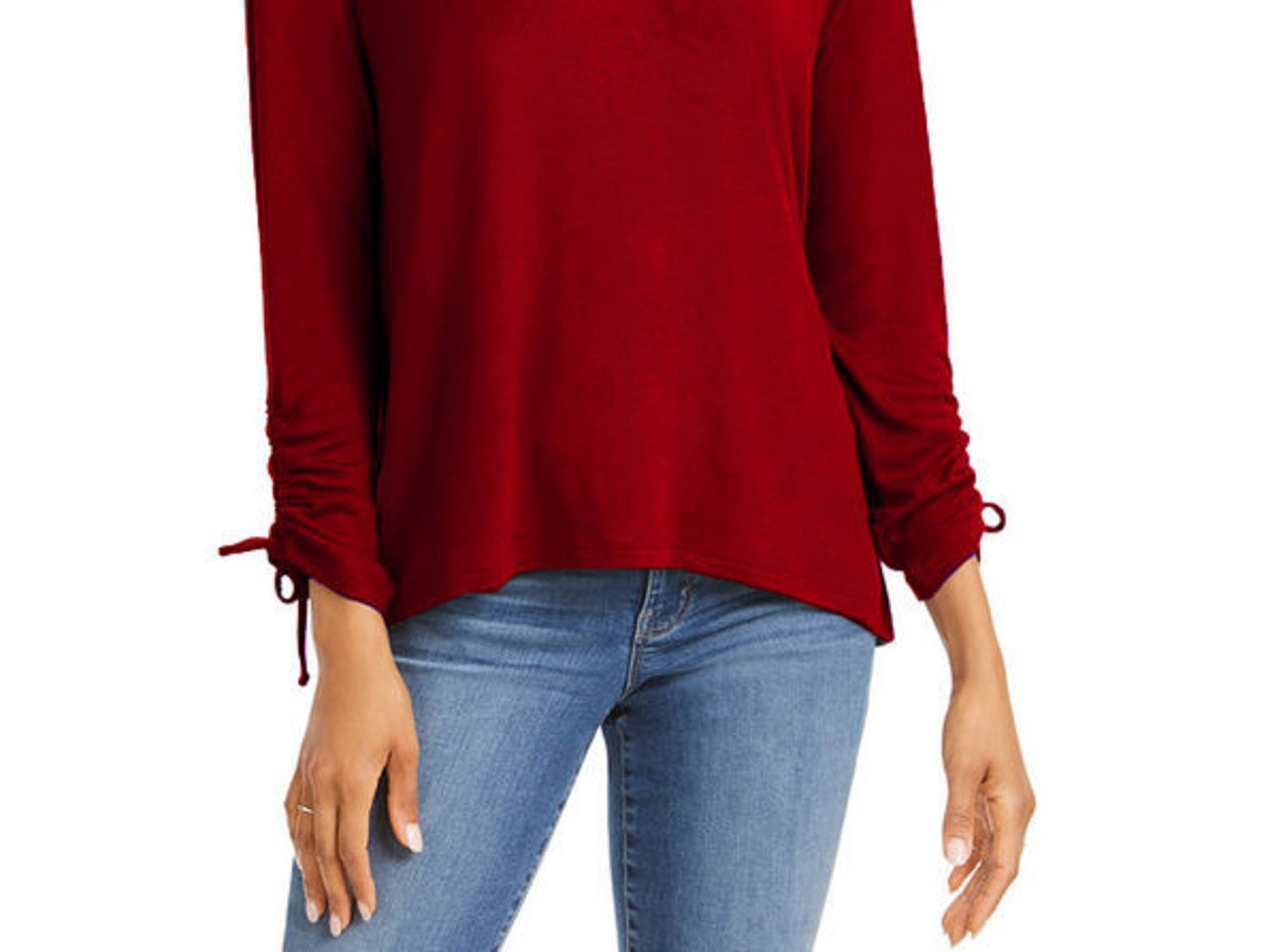 Style & Co Women's Drawstring Tie Cuff Top Wine Size Extra Large