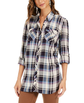 Style & Co Women's Plaid Tunic Gray Size X-Small