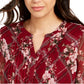 Charter Club Women's Printed Split Neck Top Wine Size Large