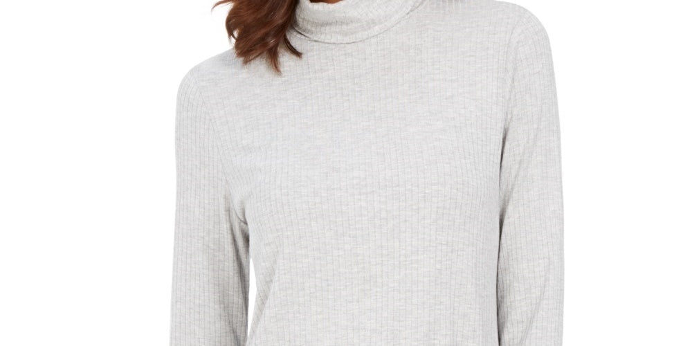 Charter Club Women's Heathered Ribbed Turtleneck Top Grey Size Small