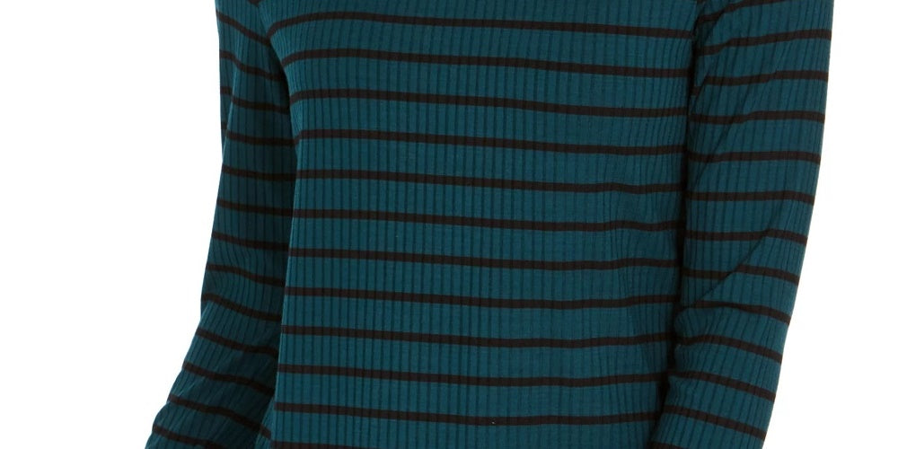 Charter Club Women's Striped Turtleneck Top Green Size Medium