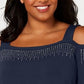JM Collection Women's Cold-Shoulder Embellished Top Dark Blue Size Small