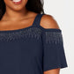 JM Collection Women's Cold-Shoulder Embellished Top Dark Blue Size Small