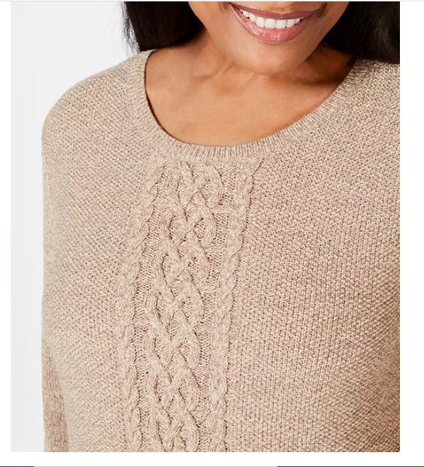 Karen Scott Women's Cable Knit Panel Sweater Chesnut Marl  Size X-Large