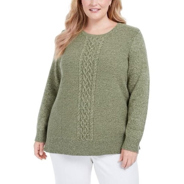 Karen Scott Women's Cable Knit Panel Sweater Green Size Small