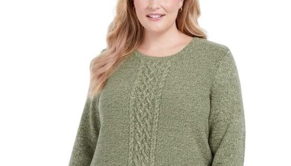 Karen Scott Women's Cable Knit Panel Sweater Green Size Small