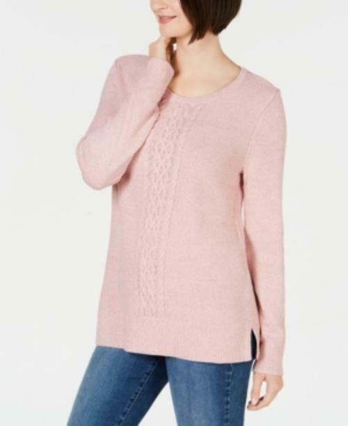 Karen Scott Women's Cable Knit Panel Sweater Pink Size XX-Large