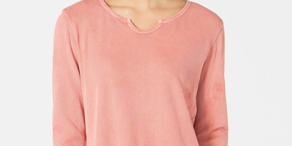 Style & Co Women's Split-Neck Cotton Thermal Top Red Size Small