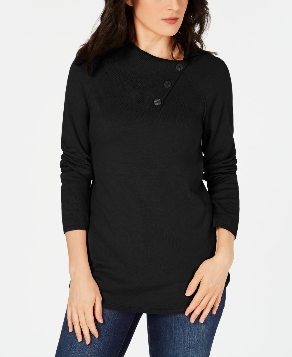 Karen Scott Women's Cotton Envelope Neck Sweater  Black Size X-Small