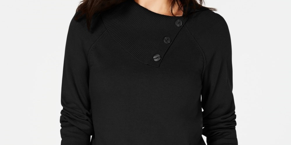 Karen Scott Women's Cotton Envelope Neck Sweater  Black Size X-Small
