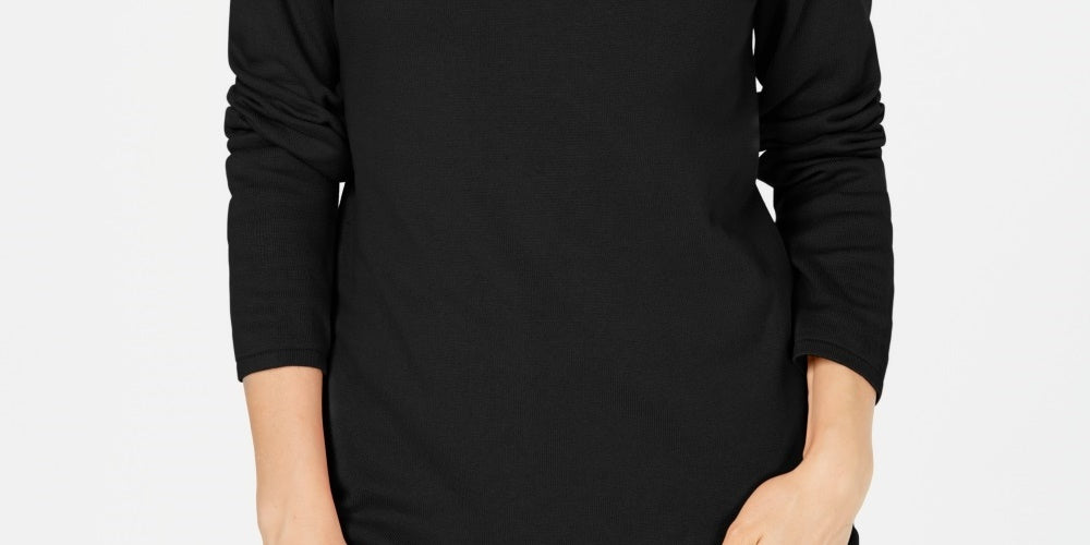 Karen Scott Women's Cotton Envelope Neck Sweater  Black Size X-Small