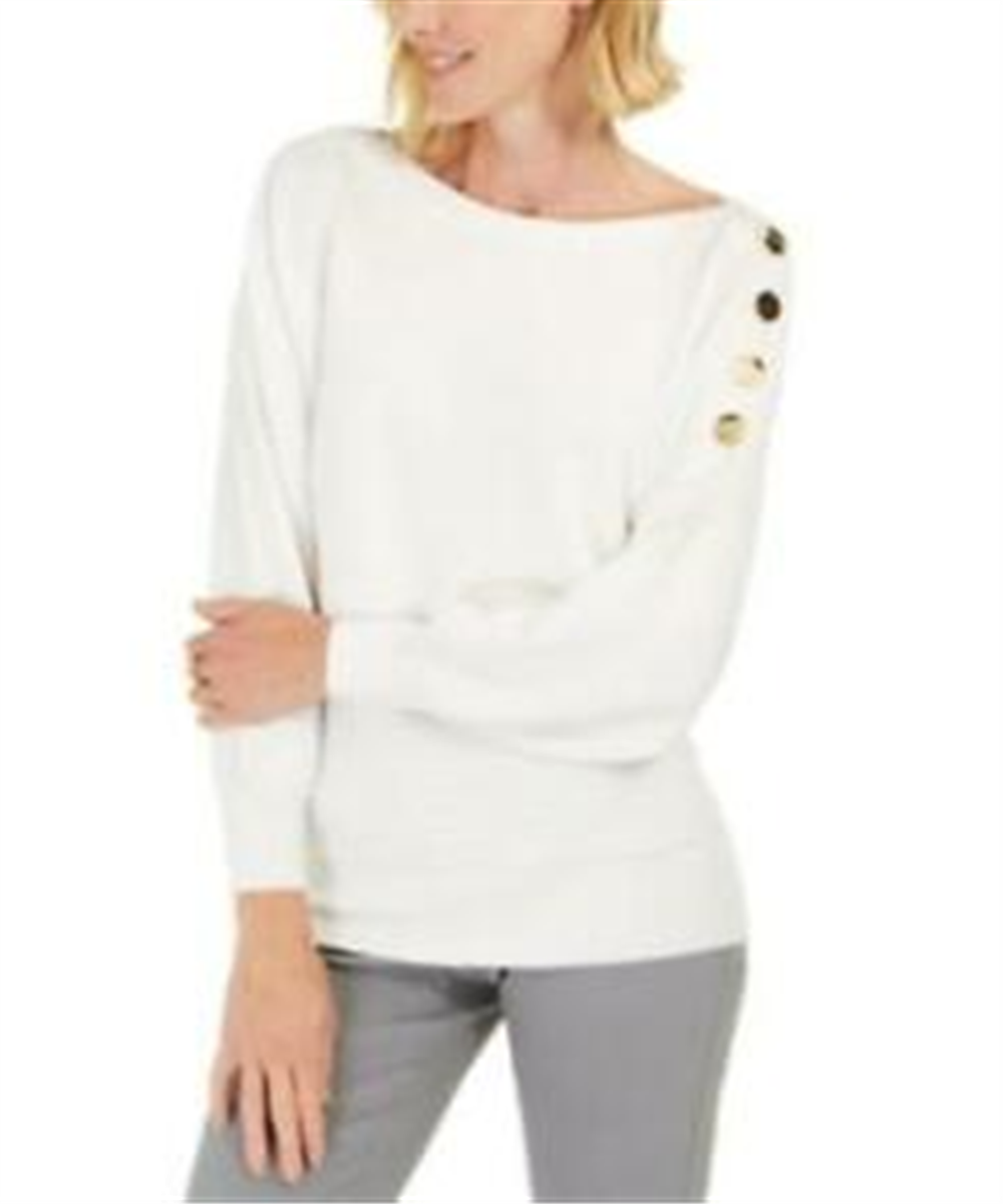 JM Collection Women's Button Sleeve Sweater White Size XX-Large