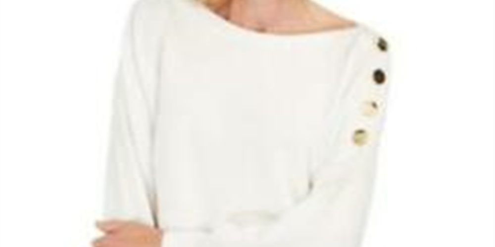 JM Collection Women's Button Sleeve Sweater White Size XX-Large