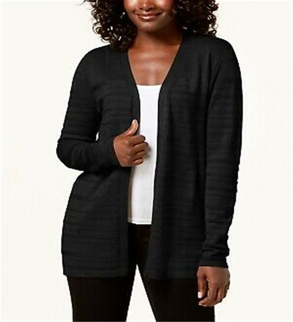 Karen Scott Women's Pointelle Knit Cardigan Black Size Large