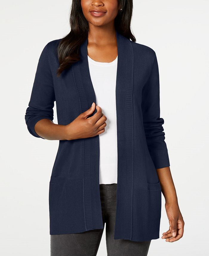Karen Scott Women's Cotton Open Front Cardigan  Navy Size X-Large