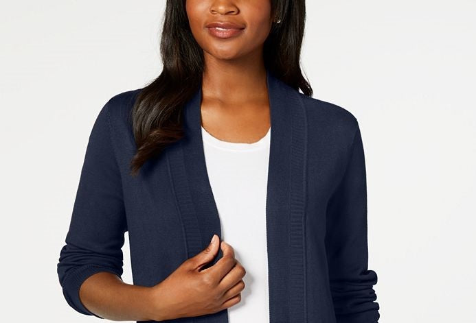 Karen Scott Women's Cotton Open Front Cardigan  Navy Size X-Large