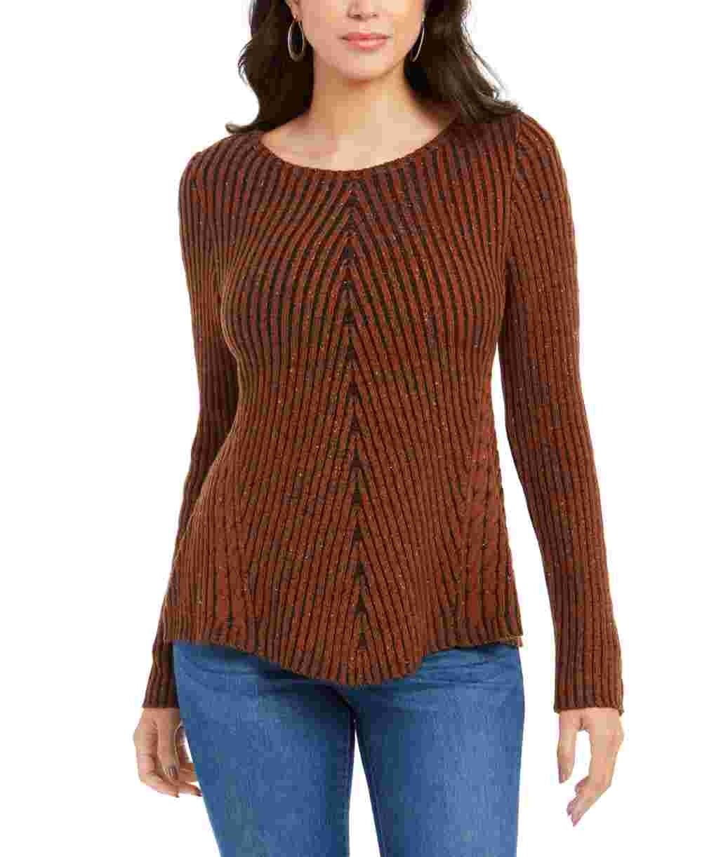 Style & Co Women's Scalloped Hem Ribbed Knit Sweater Khaki Size XX-Large