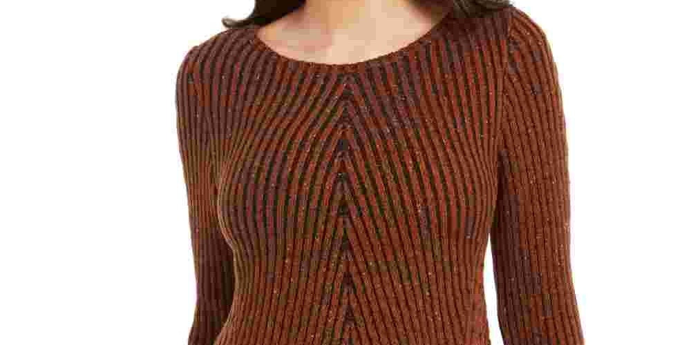Style & Co Women's Scalloped Hem Ribbed Knit Sweater Khaki Size XX-Large