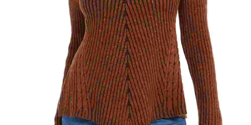 Style & Co Women's Scalloped Hem Ribbed Knit Sweater Khaki Size XX-Large